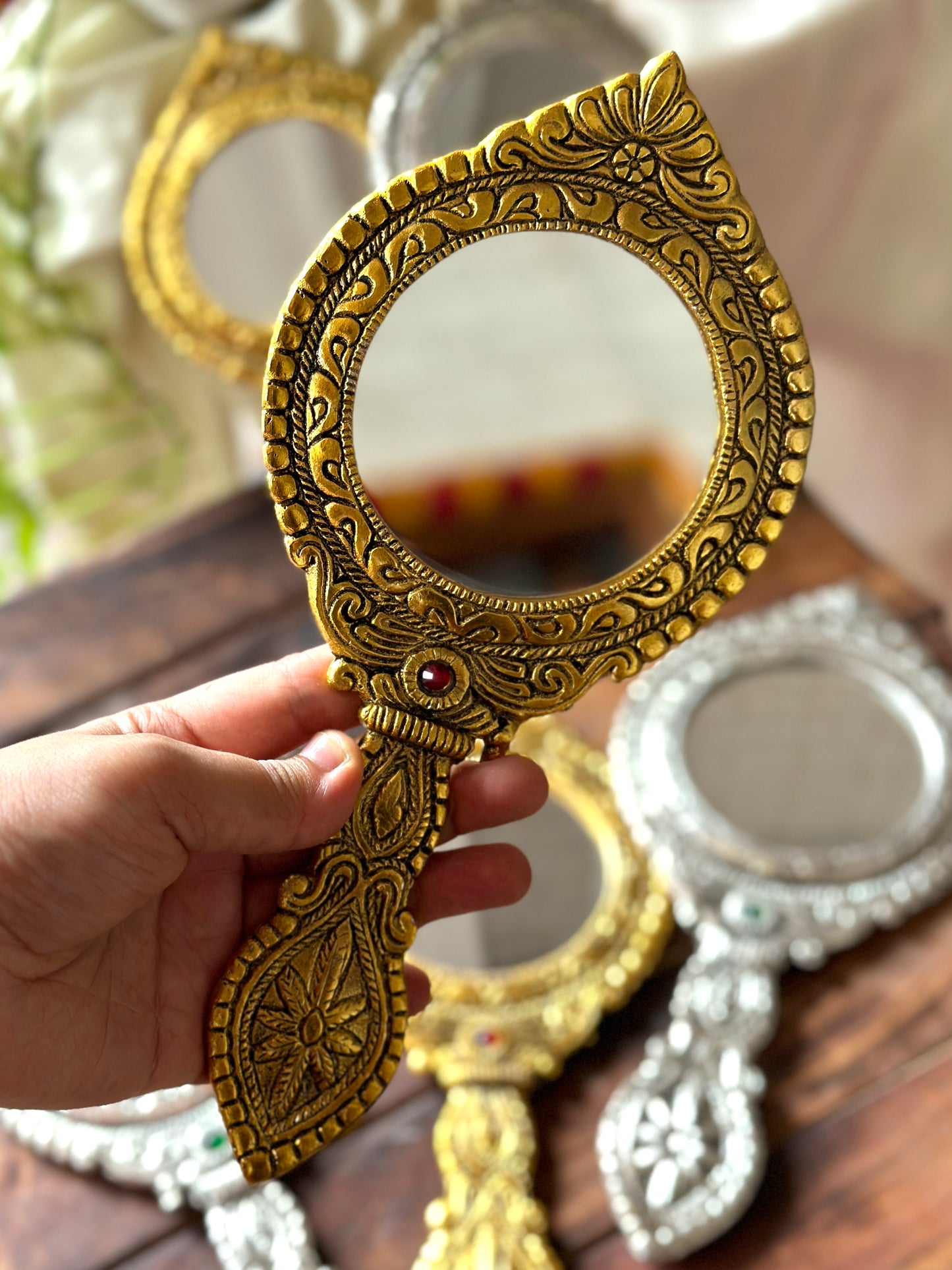 German Silver Mirror - Bloom - By Sushmita