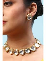Kundan one line choker Necklace with Earrings - Bloom - By Sushmita