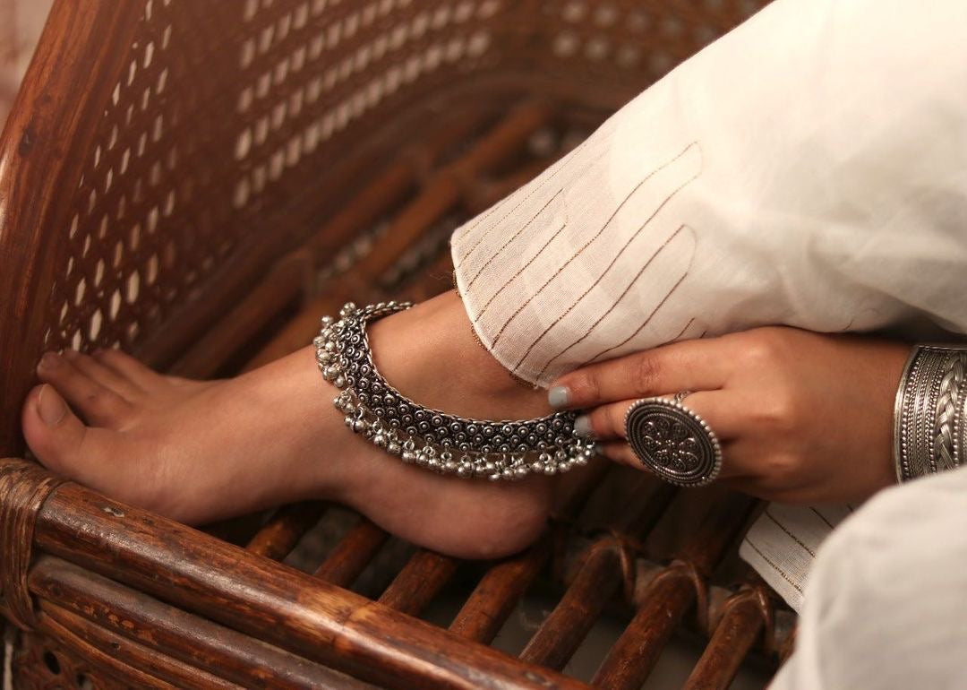SILVER GHUNGAROO PAYAL / ANKLETS - Bloom - By Sushmita