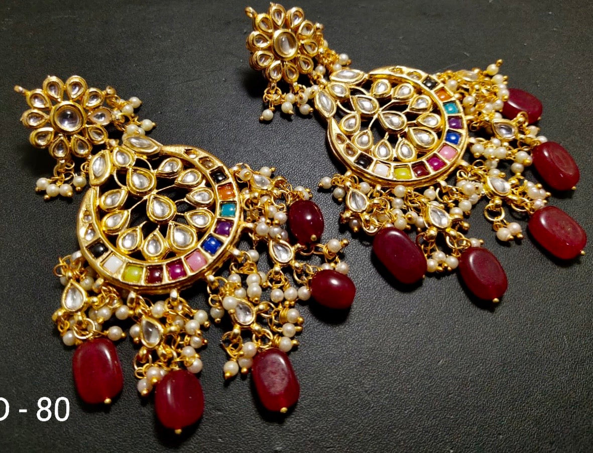 GOLD TONED PEARL AND KUNDAN STUDDED EARRINGS - Bloom - By Sushmita
