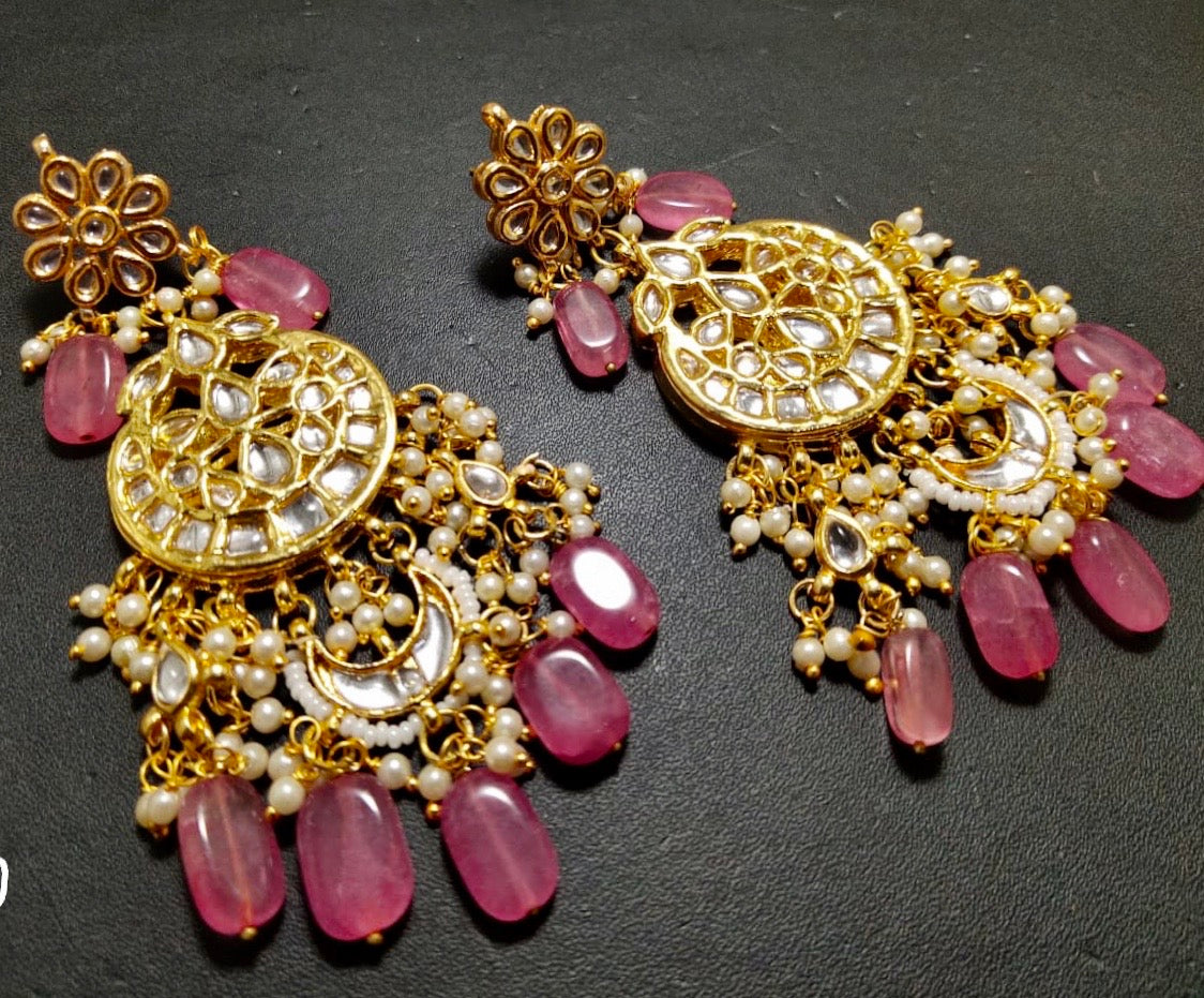 GOLD TONED PEARL AND KUNDAN STUDDED EARRINGS - Bloom - By Sushmita