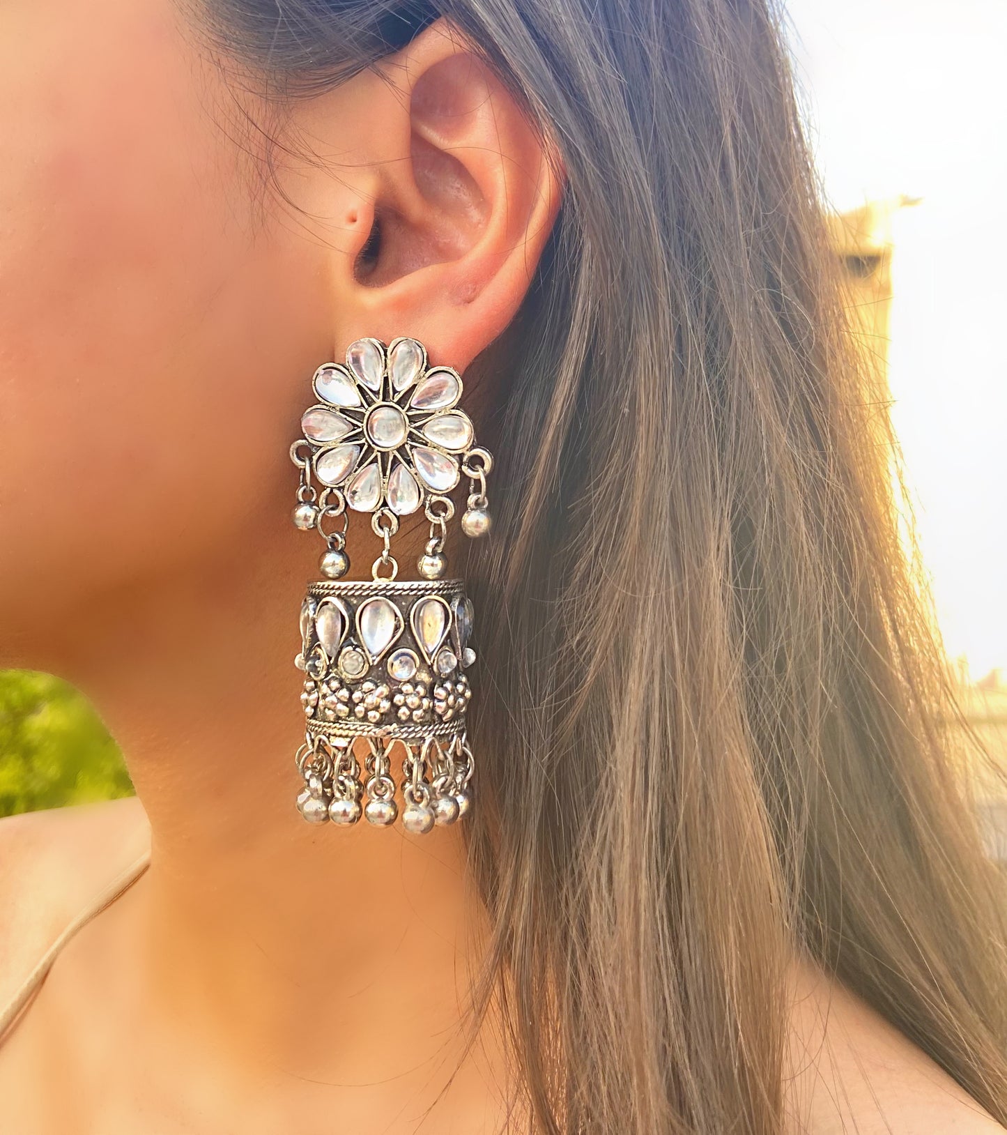 SILVER FLOWER JHUMKA - Bloom - By Sushmita