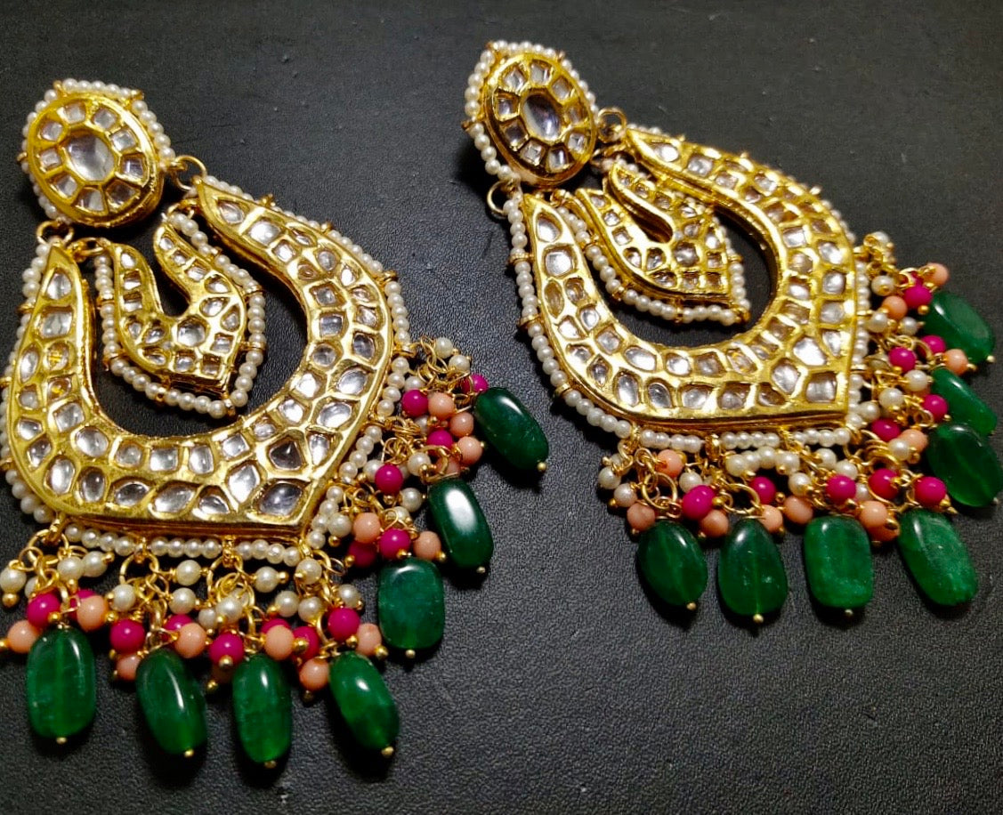 GOLD TONED PEARL AND KUNDAN STUDDED EARRINGS - Bloom - By Sushmita