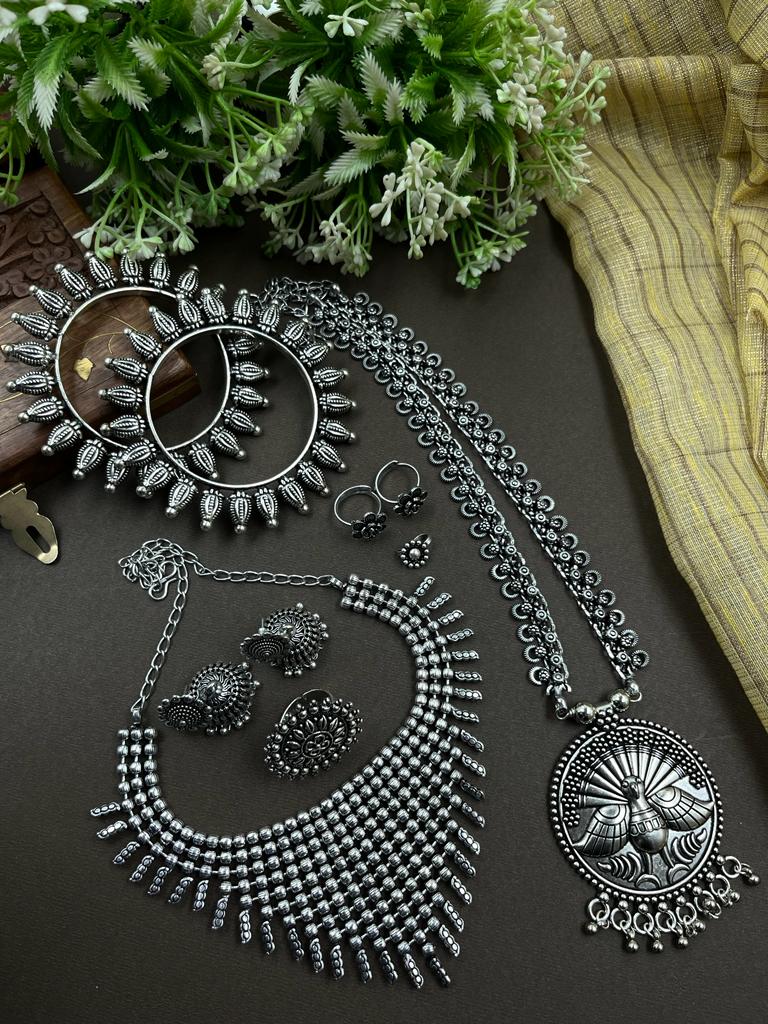 AARYA 7 - Piece Gift Combo Set oxidised German silver saree kurta Bloom - By Sushmita India Navratri Diwali Ganpati holi Eid