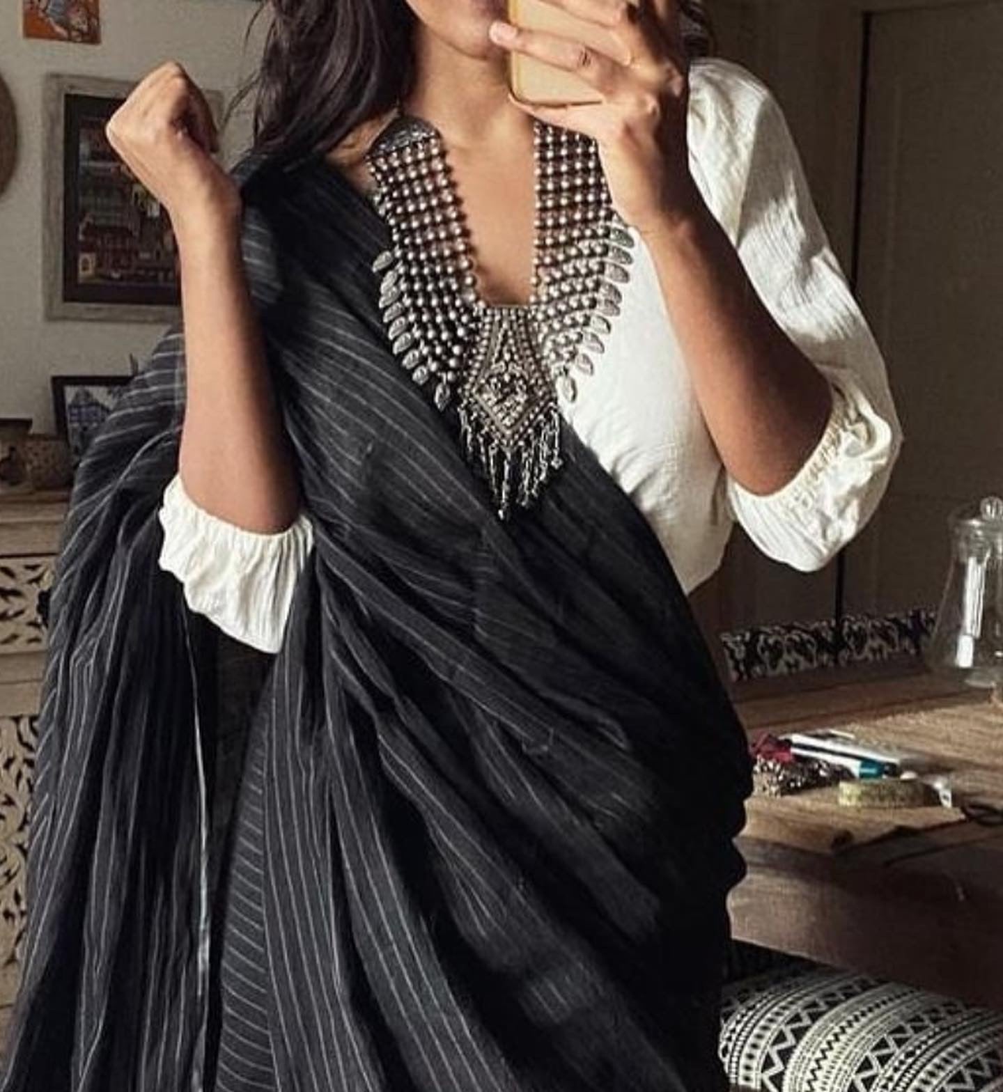 Amaira Oxidised Black Statement Neckpiece - Bloom - By Sushmita