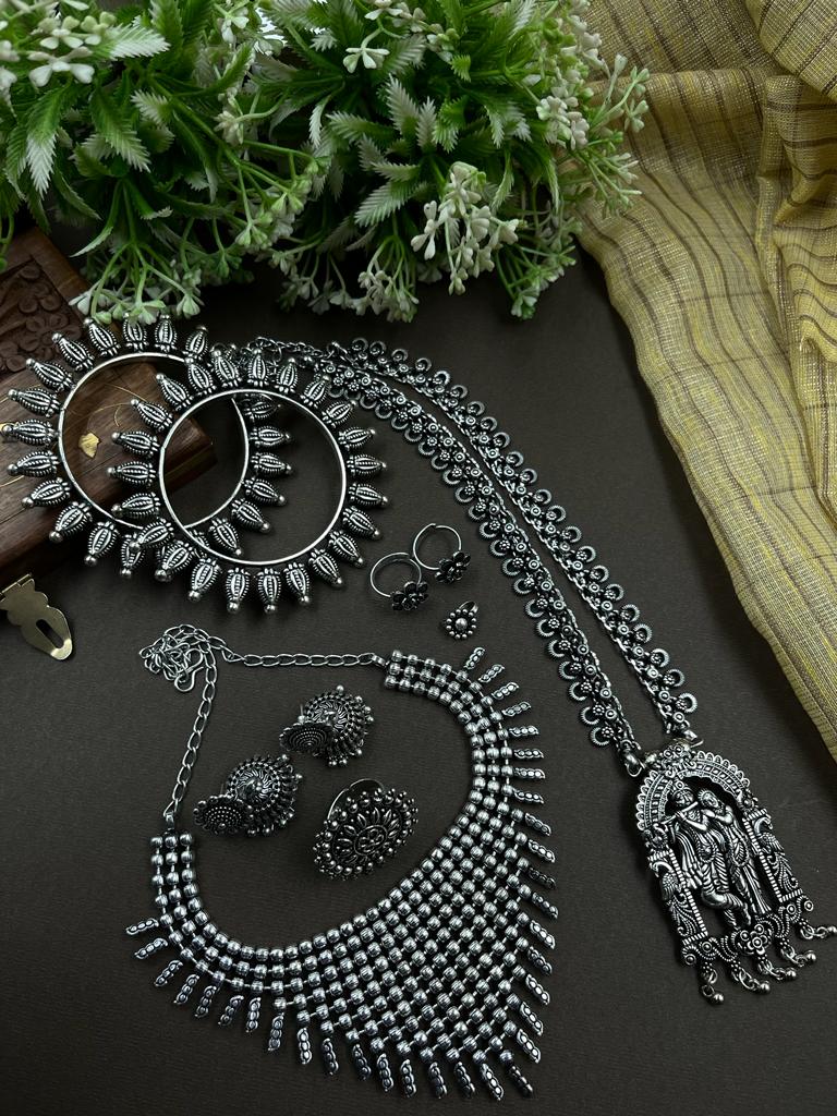 AARYA 7 - Piece Gift Combo Set oxidised German silver saree kurta Bloom - By Sushmita India Navratri Diwali Ganpati holi Eid