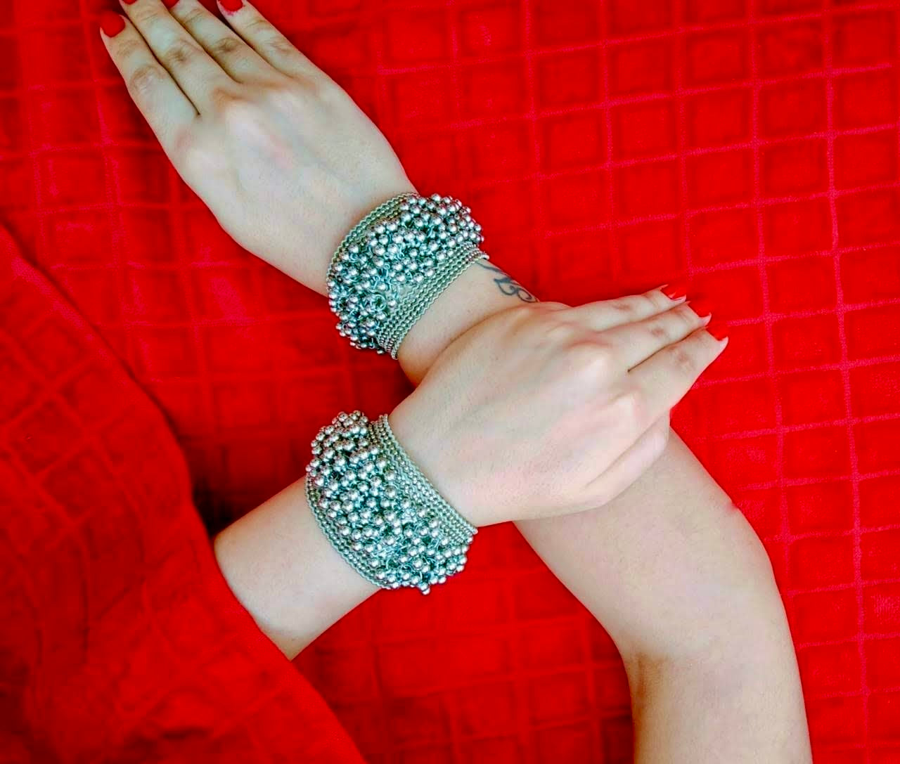 SILVER OXIDISED GHUNGAROO KADA / BRACELET - Bloom - By Sushmita