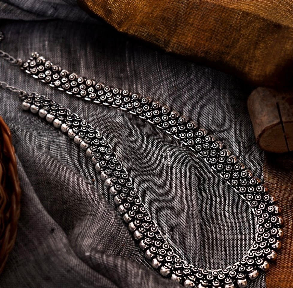 Long Silver Necklace Chain - Bloom - By Sushmita
