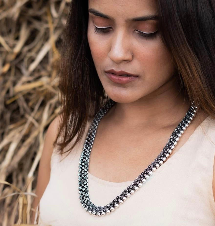 Long Silver Necklace Chain - Bloom - By Sushmita