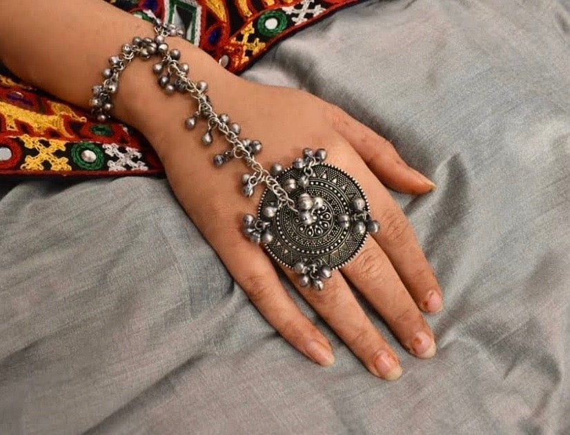 Antique Ghungaroo Handflower | Hathfool | Bracelet | Ring Chain - Bloom - By Sushmita