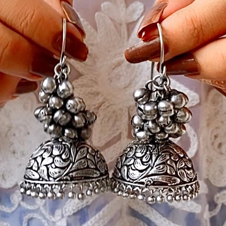 SILVER GHUNGROO JHUMKA - Bloom - By Sushmita