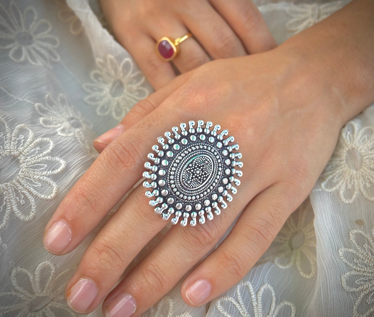 OXIDISED SILVER BOHO RING - Bloom - By Sushmita