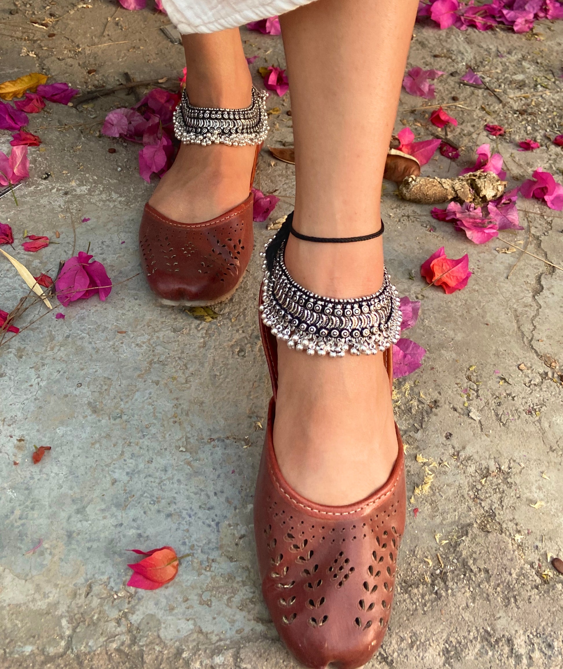 SILVER GHUNGAROO VINTAGE PAYAL / ANKLETS - Bloom - By Sushmita
