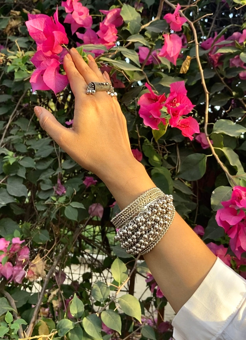 SILVER OXIDISED GHUNGAROO KADA / BRACELET - Bloom - By Sushmita