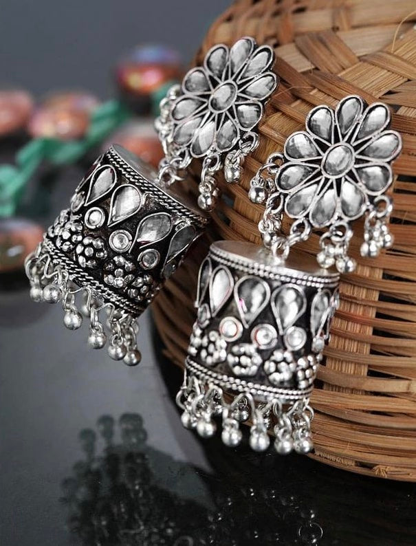 SILVER FLOWER JHUMKA - Bloom - By Sushmita