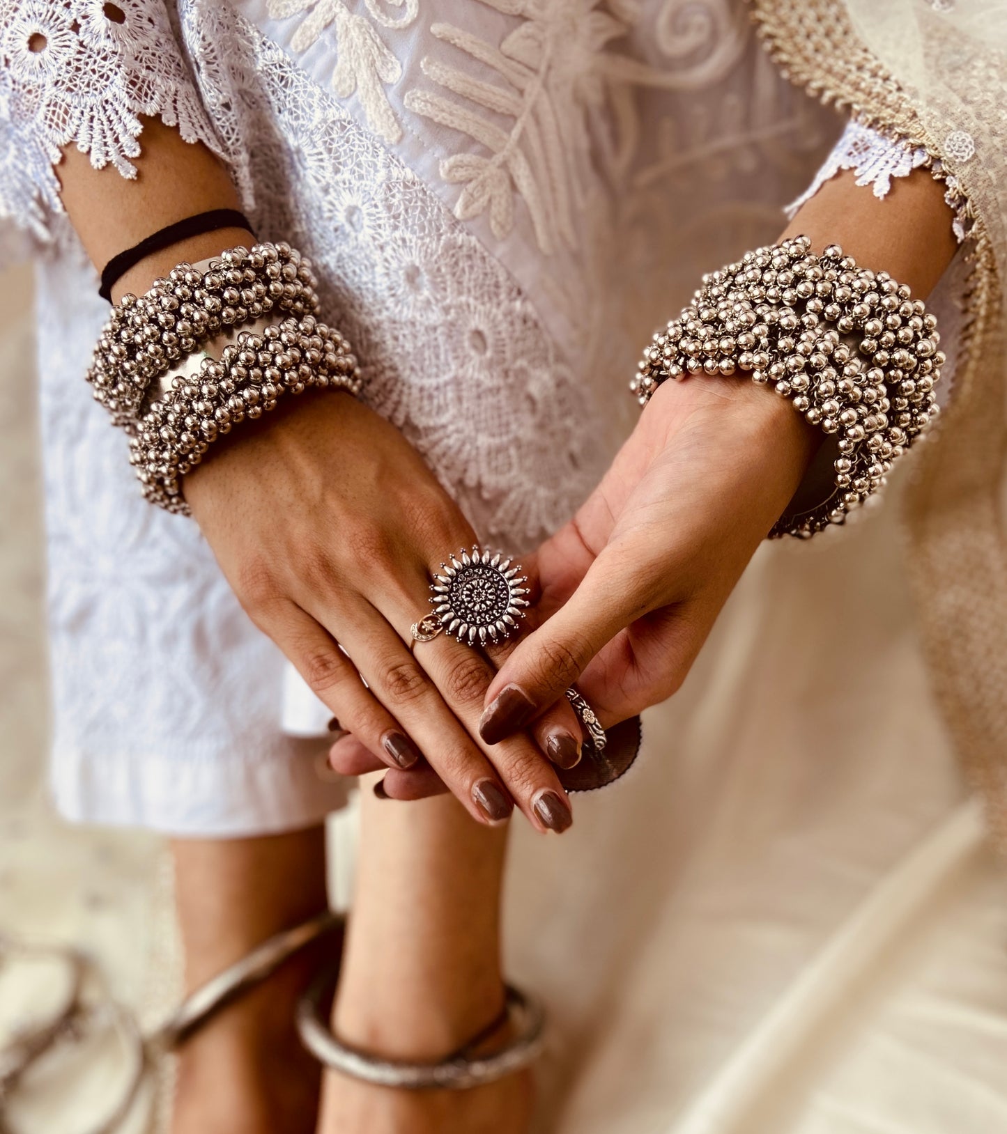 Timeless Silver Ghungroo Kada Bracelet - Bloom - By Sushmita