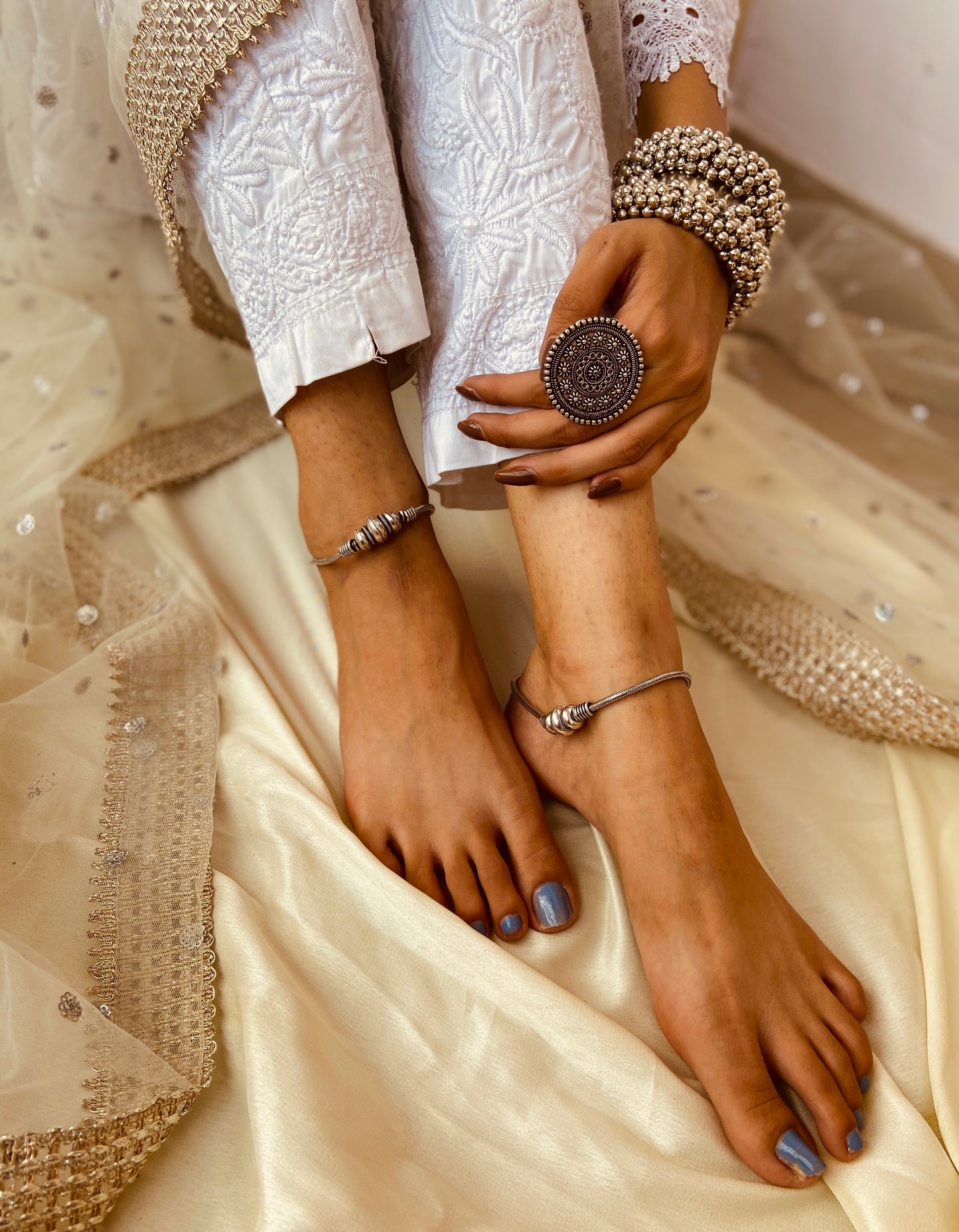 Minimalist German Silver Anklet - Bloom - By Sushmita