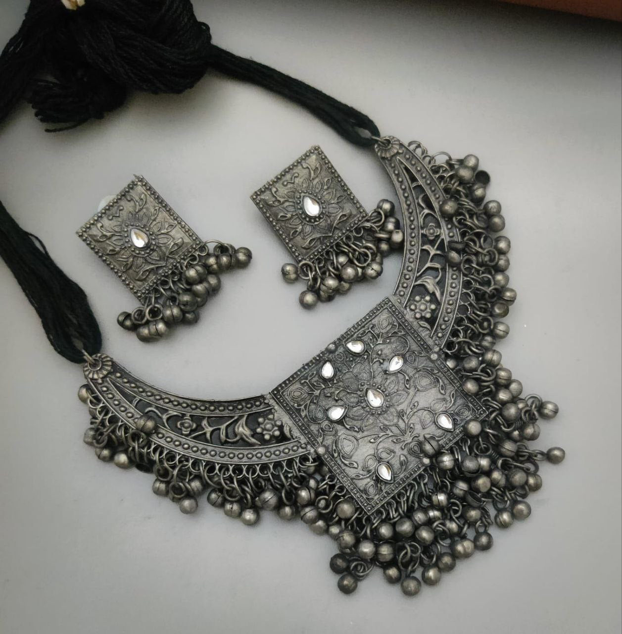 Black Polished Necklace Set - Bloom - By Sushmita