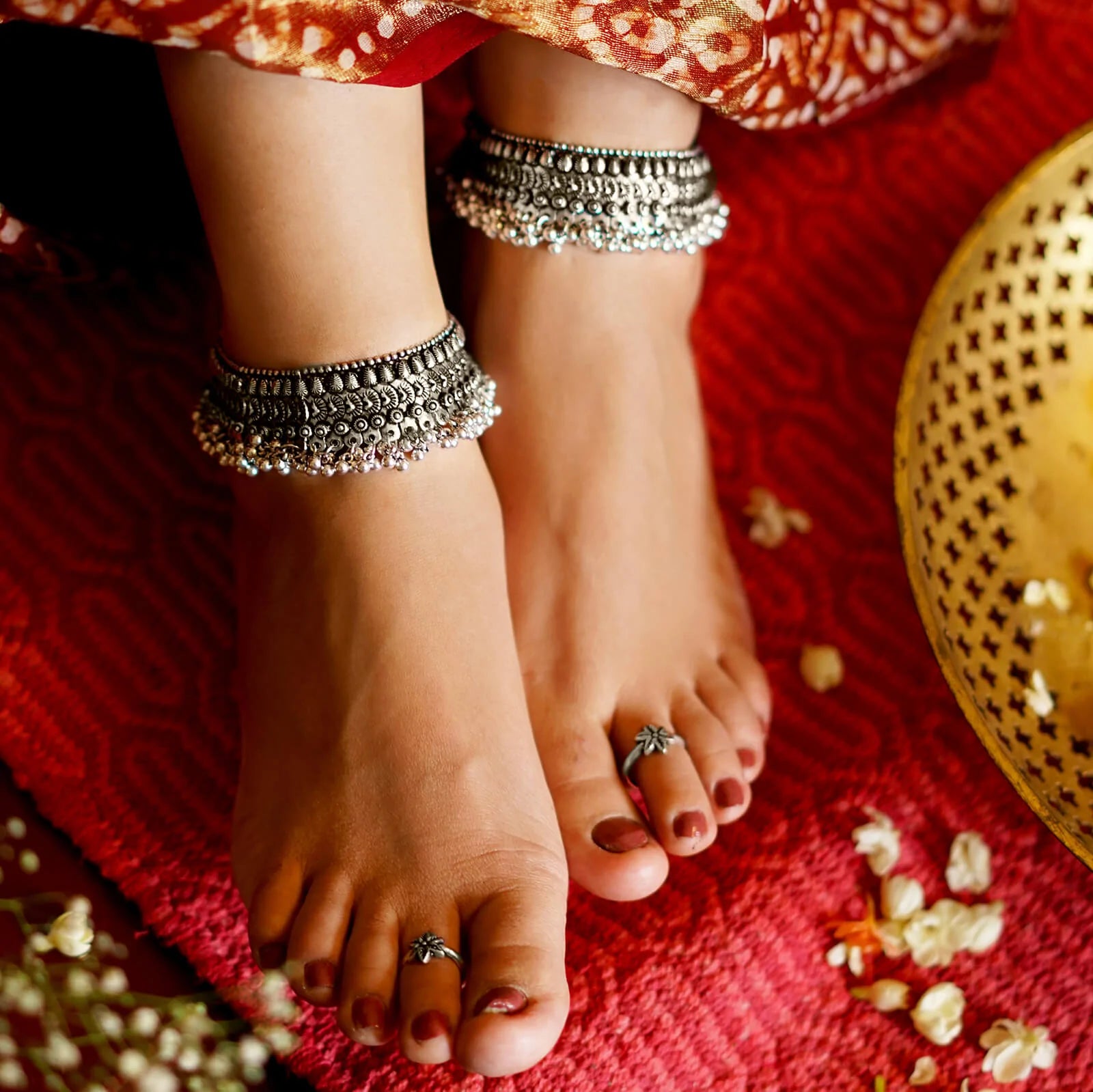SILVER GHUNGAROO VINTAGE PAYAL / ANKLETS - Bloom - By Sushmita