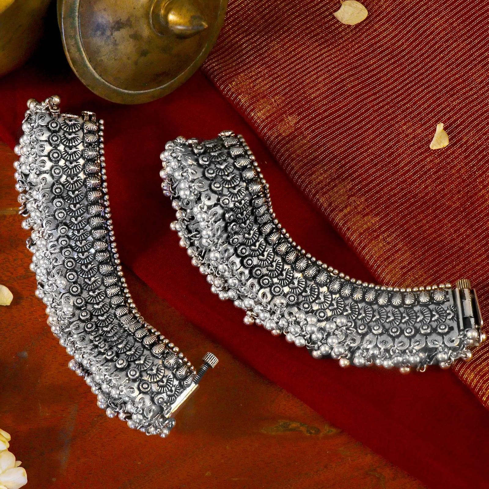 SILVER GHUNGAROO VINTAGE PAYAL / ANKLETS - Bloom - By Sushmita