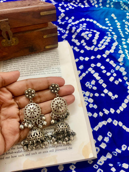 Silver Floral Jhumka - Bloom - By Sushmita