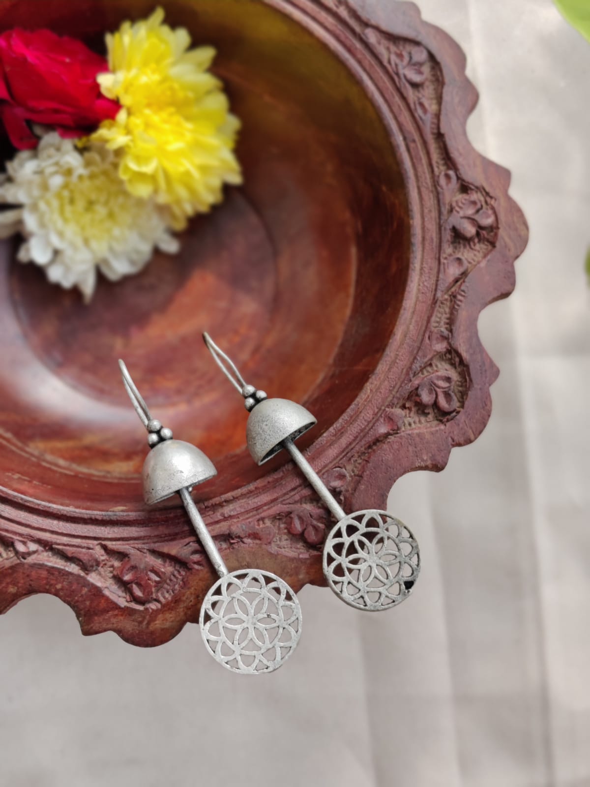 Silver statement earrings - Bloom - By Sushmita