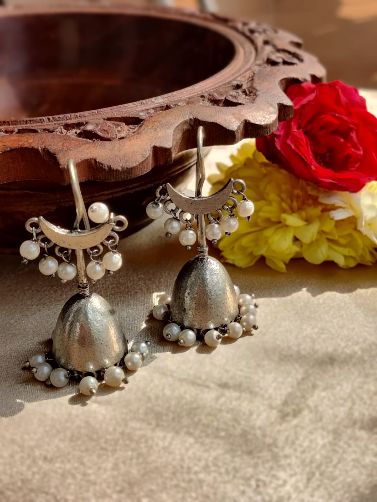 Mansi White Pearl Statement Earrings - Bloom - By Sushmita