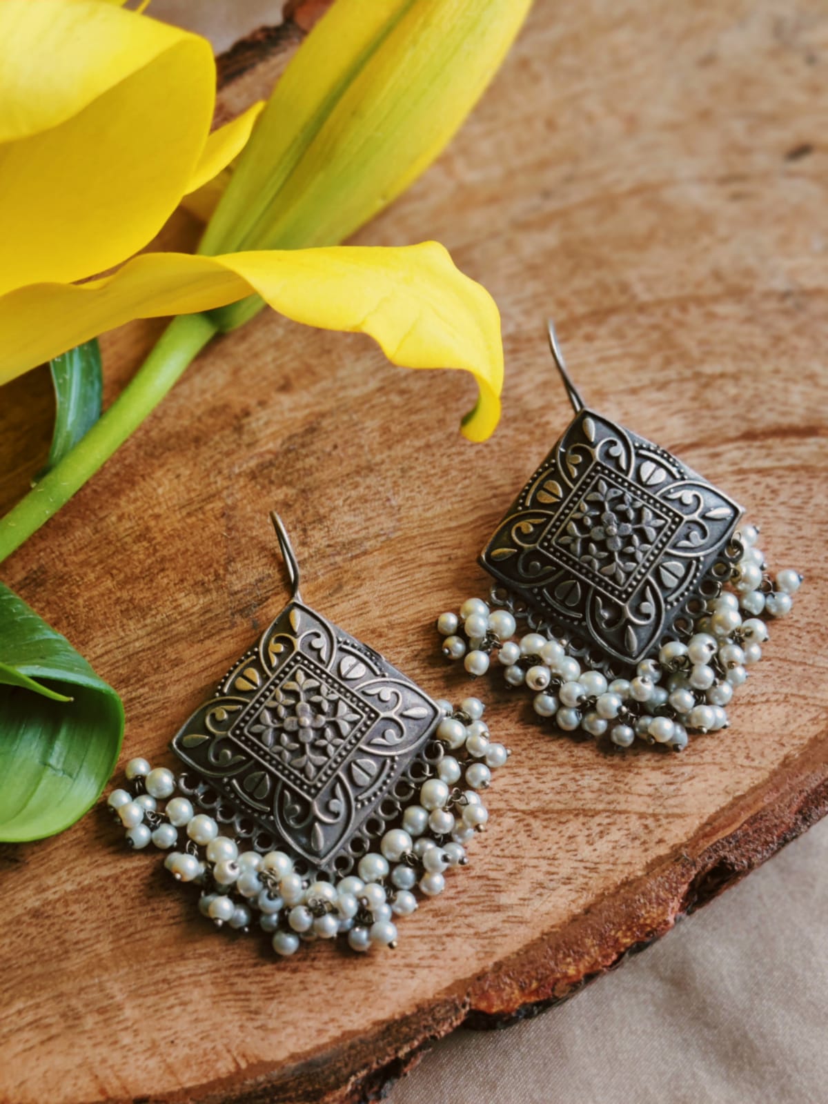 Varg White Pearl hook Earrings - Bloom - By Sushmita