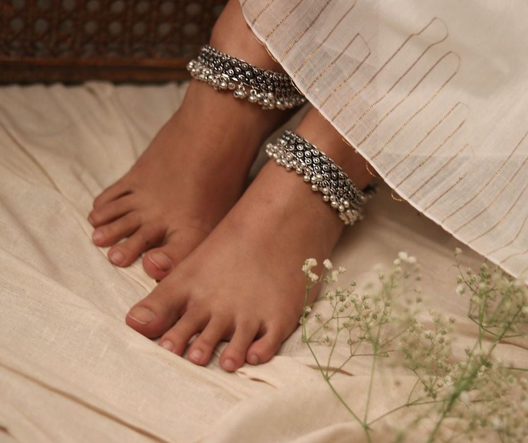 SILVER GHUNGAROO PAYAL / ANKLETS - Bloom - By Sushmita