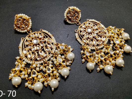 GOLD TONED PEARL AND KUNDAN STUDDED EARRINGS - Bloom - By Sushmita