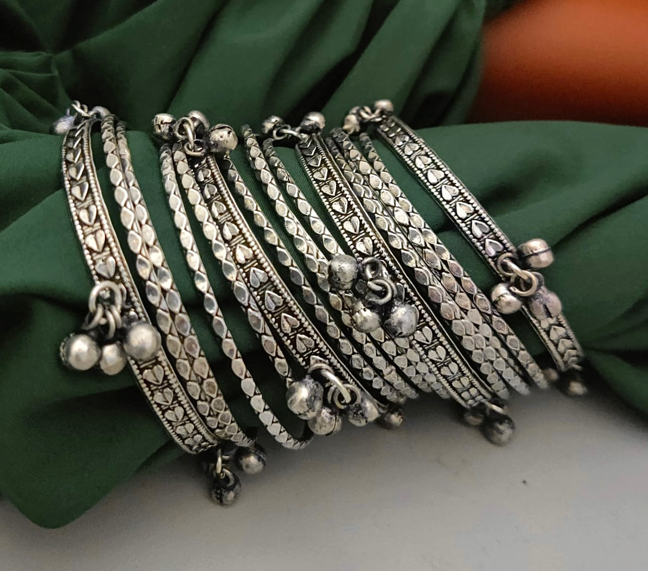 Assorted bangles stack | silver ghungaroo bangles stack - Bloom - By Sushmita
