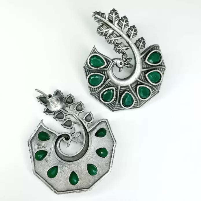 Peacock green Stone Silver Stud Earrings - Bloom - By Sushmita