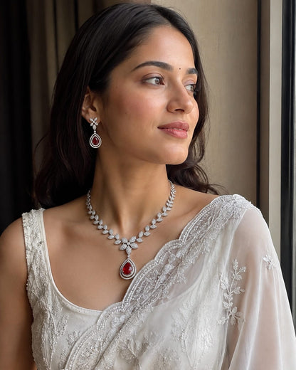 Ruby drop American diamond Necklace set