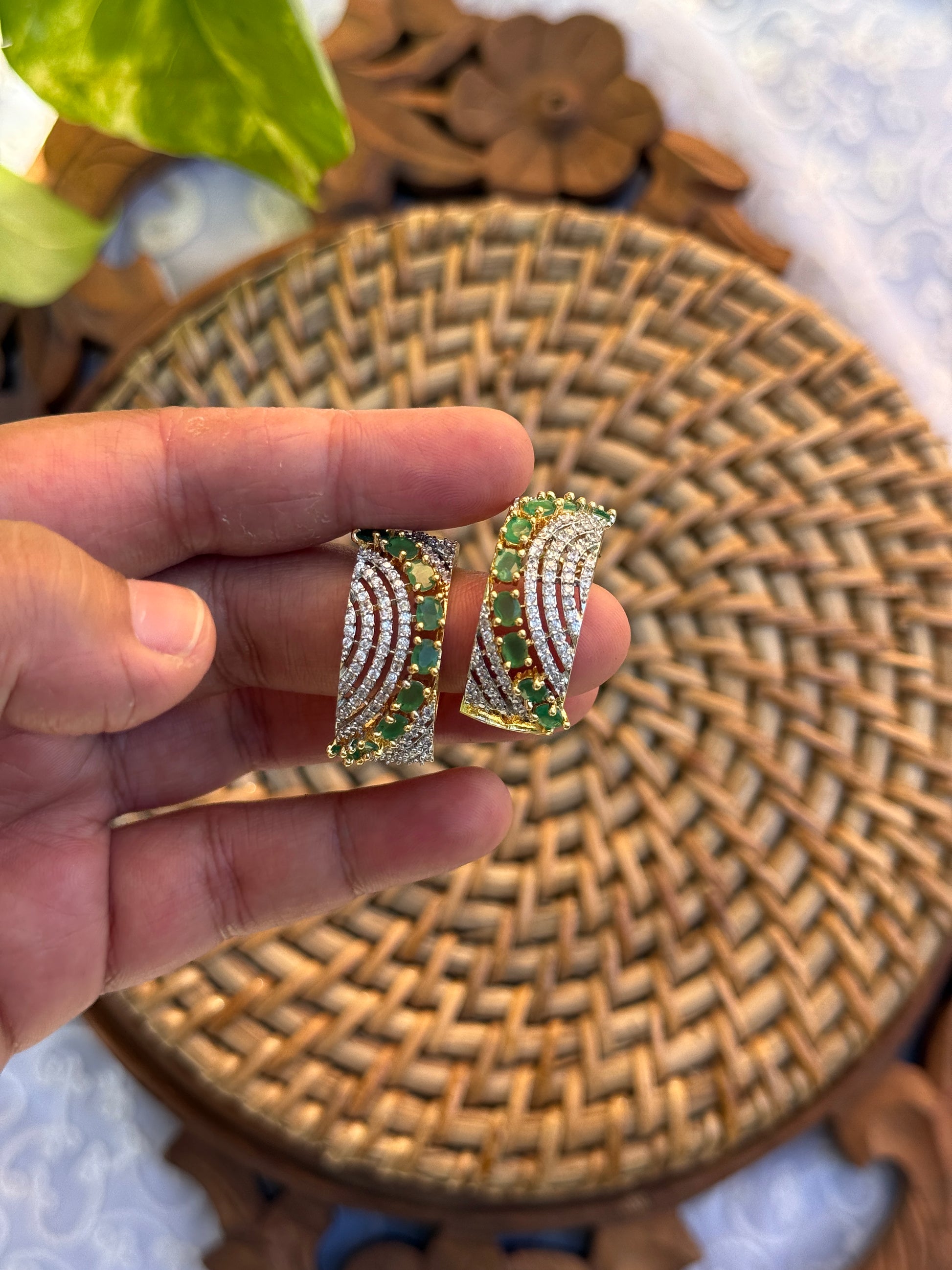 American Diamond studded Baaliyan | बालियाँ oxidised German silver Earrings saree kurta Bloom - By Sushmita India Navratri Diwali Ganpati holi Eid