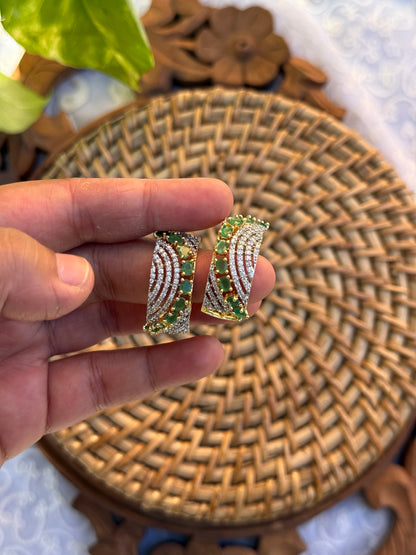 American Diamond studded Baaliyan | बालियाँ oxidised German silver Earrings saree kurta Bloom - By Sushmita India Navratri Diwali Ganpati holi Eid