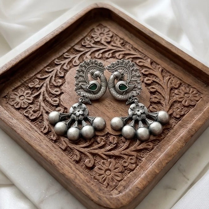 Peacock Collection | German Silver Earrings
