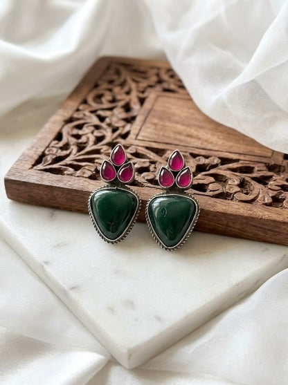 Monalisa stone Statement light-weighted  Silver Earrings
