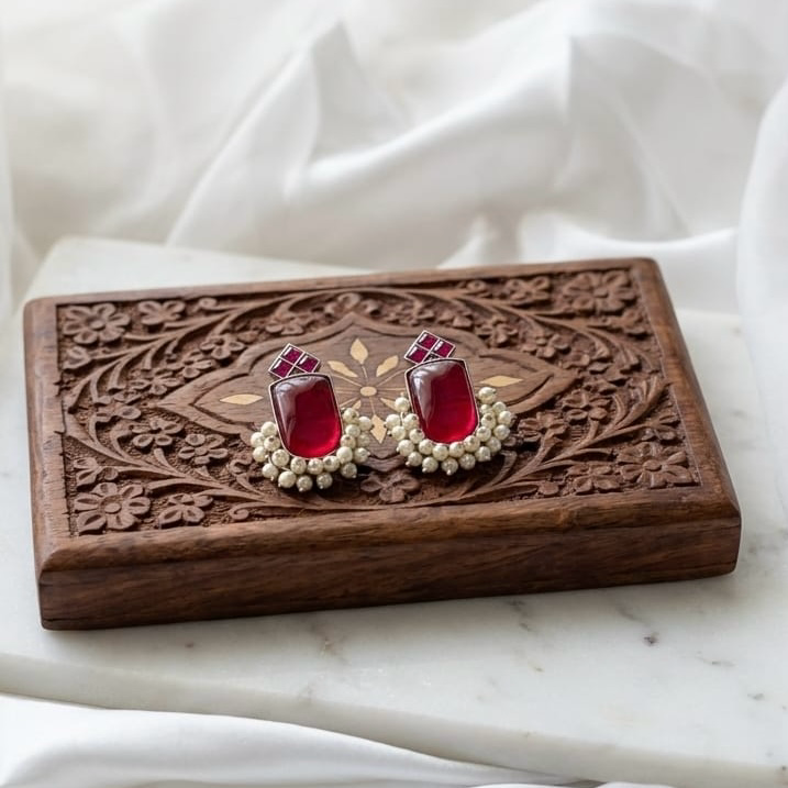 Monalisa stone Statement light-weighted  Silver Earrings