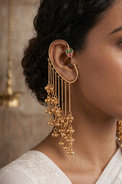 Suparna  | gold plated tassel ear cuffs | ghungru Earrings