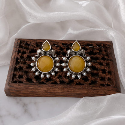 Monalisa stone Statement light-weighted  Silver Earrings
