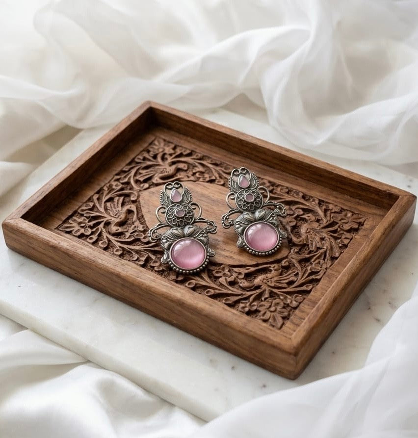Monalisa stone Statement light-weighted  Silver Earrings