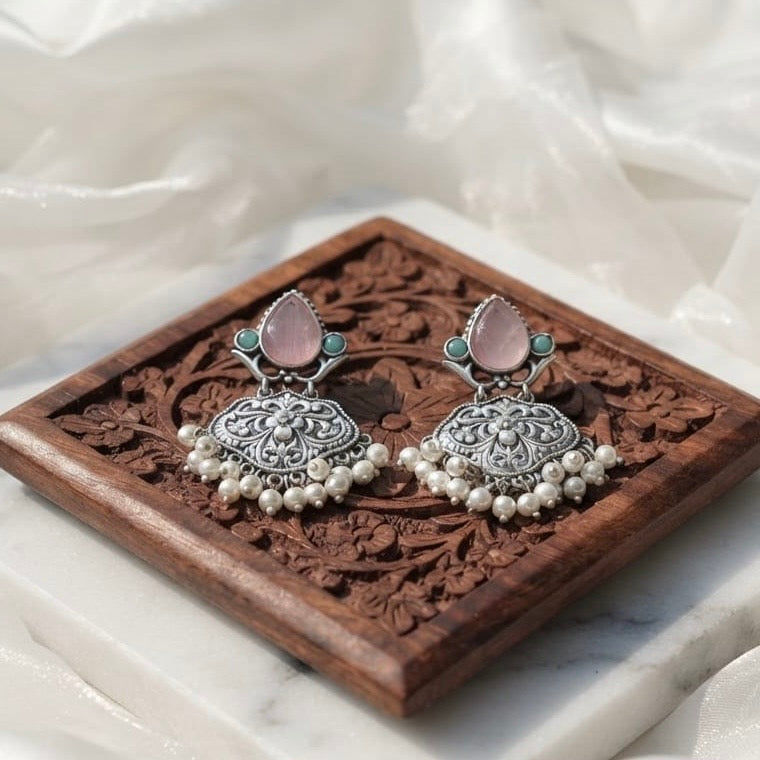 Monalisa stone Statement light-weighted  Silver Earrings