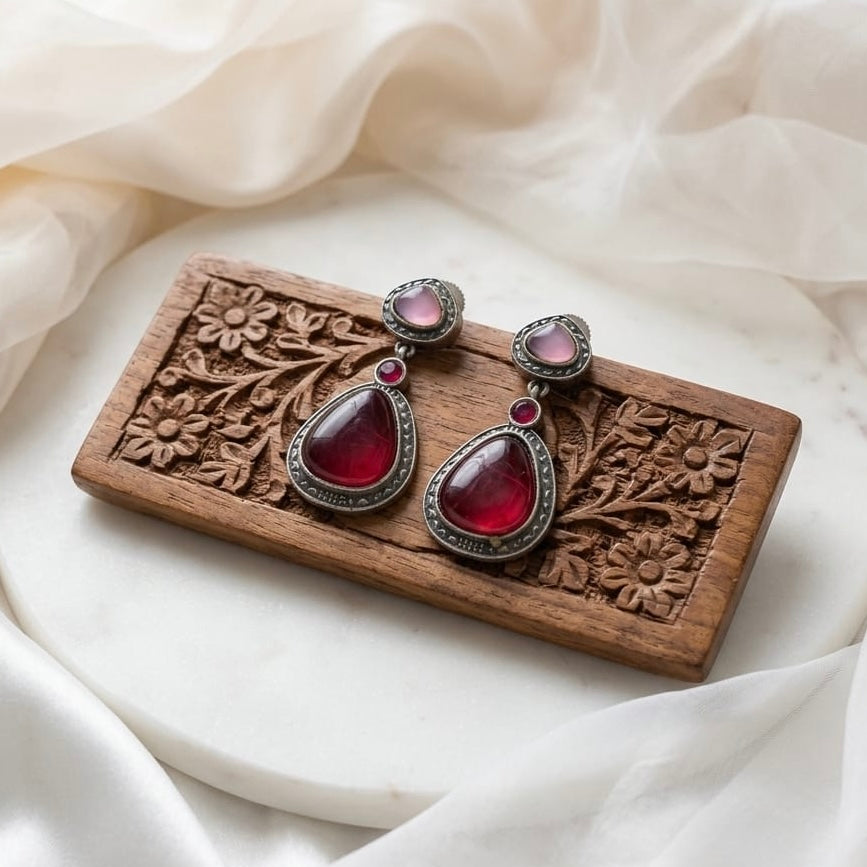 Monalisa stone Statement light-weighted  Silver Earrings