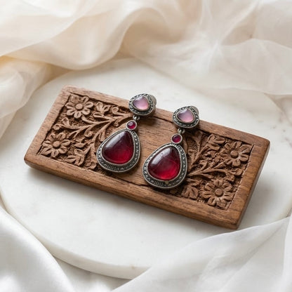 Monalisa stone Statement light-weighted  Silver Earrings