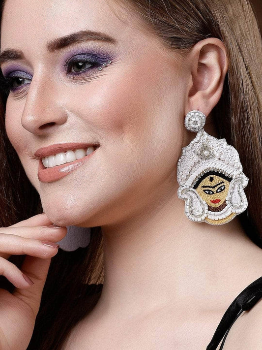 Maa durga Embroidered Earrings oxidised German silver Earrings saree kurta Bloom - By Sushmita India Navratri Diwali Ganpati holi Eid