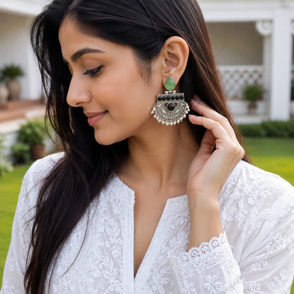 Monalisa stone Statement light-weighted  Silver Earrings