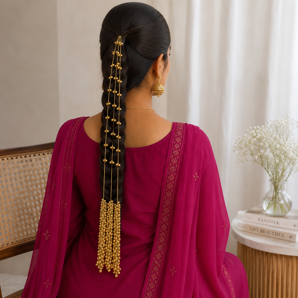 Hair Accessory | golden ghungru Paranda oxidised German silver saree kurta Bloom - By Sushmita India Navratri Diwali Ganpati holi Eid