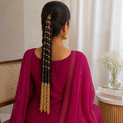 Hair Accessory | golden ghungru Paranda oxidised German silver saree kurta Bloom - By Sushmita India Navratri Diwali Ganpati holi Eid