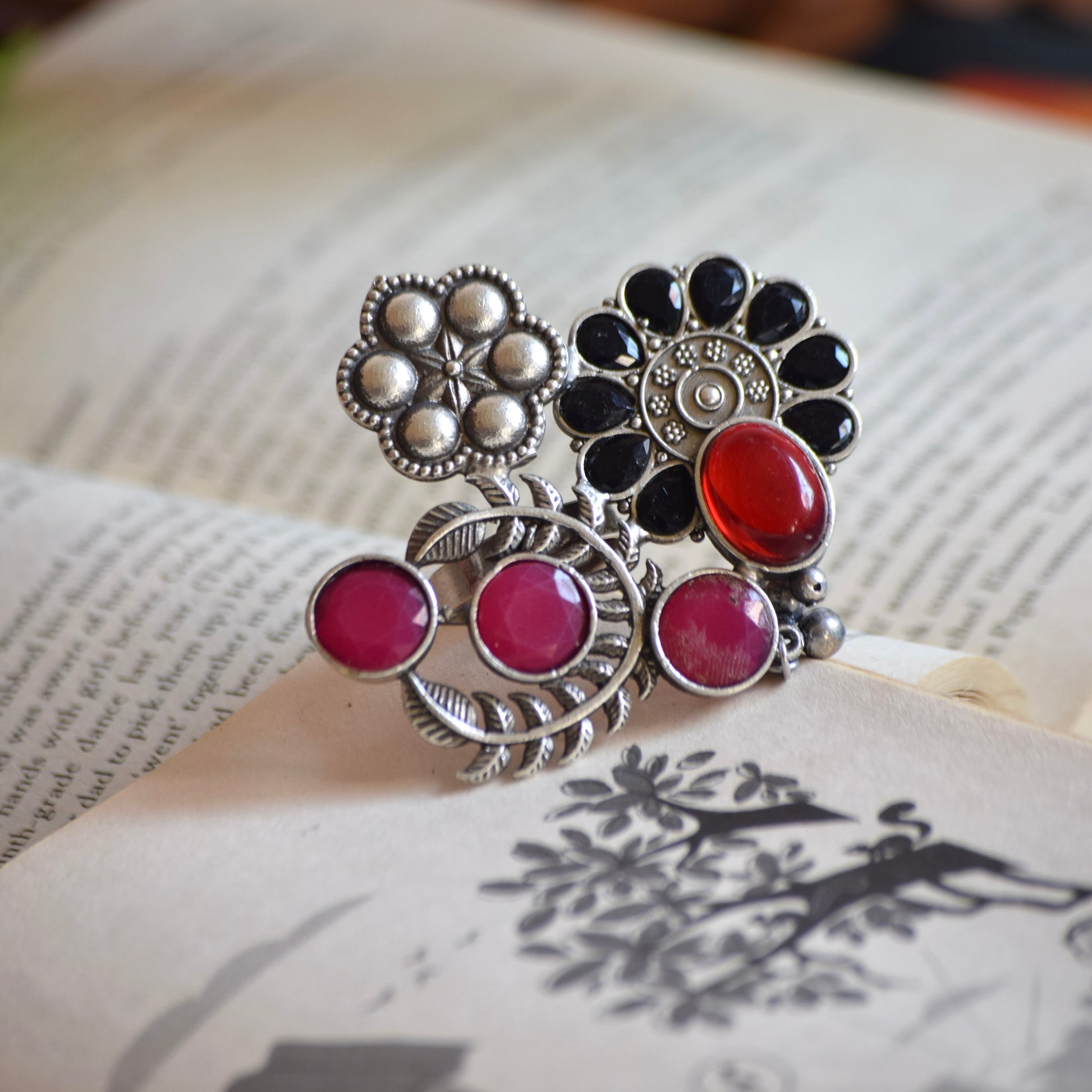 Fusion Ring Default Title oxidised German silver Rings ethnic statement jewellery for saree kurta lehengas outfits by Bloom - By Sushmita India