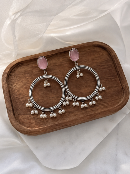 Chaandbaali | Monalisa stone Statement light-weighted  Silver Earrings